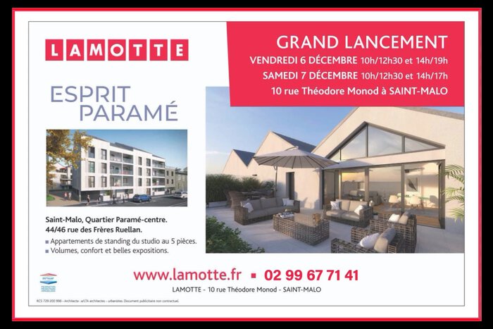 Publicité lancement commercial programme neuf Esprit Paramé à Saint-Malo