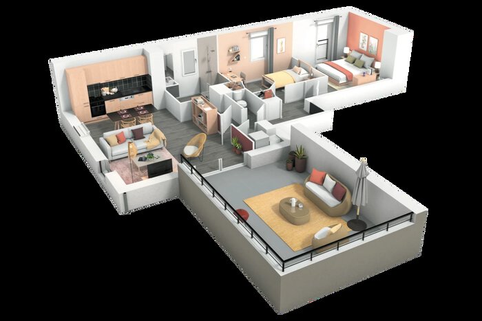 Maquette 3d appartement neuf T3 programme Ker Silva Magnolias