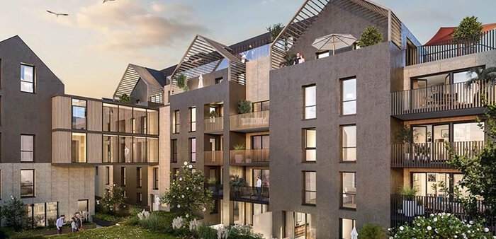Vue programme neuf L'Amiral à Saint-Servan depuis le coeur d'îlot