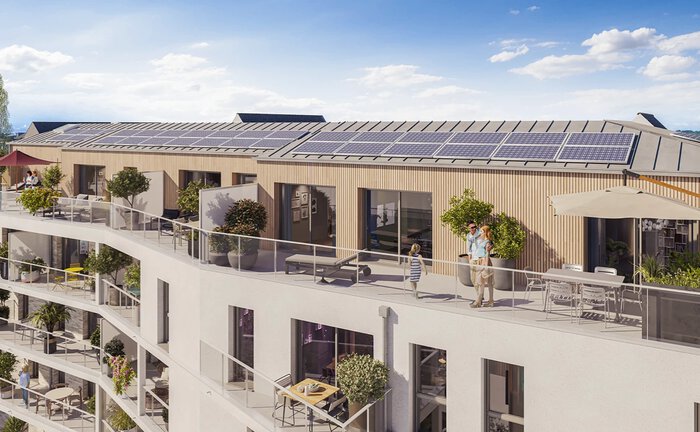 Terrasse dernier étage appartement neuf programme neuf Les Docks
