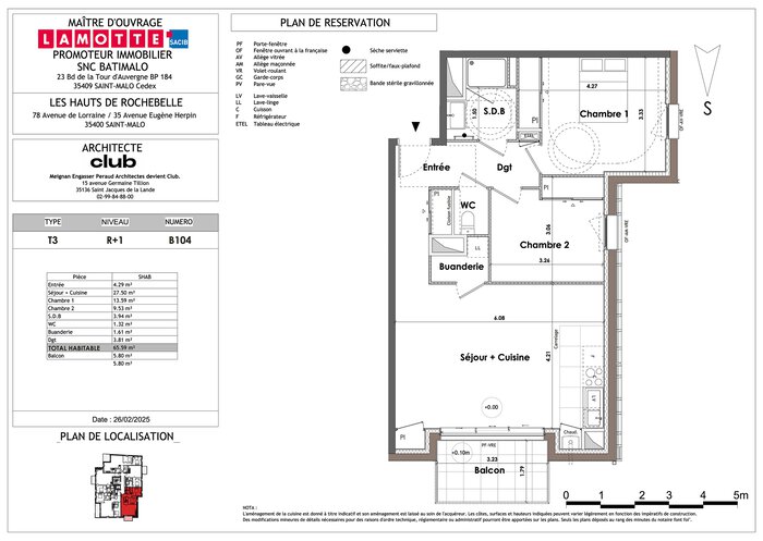 Plan de vente d’un appartement neuf T3 – Les Hauts de Rochebelle