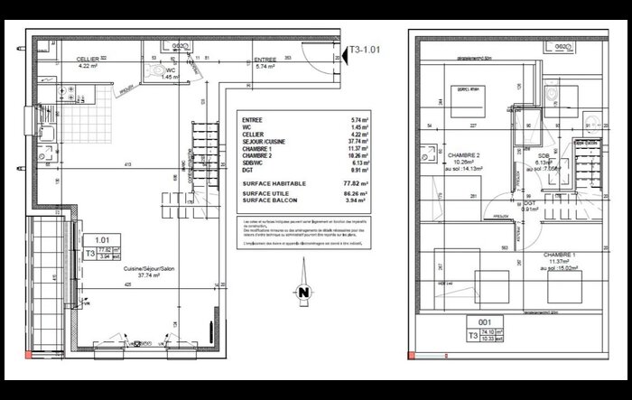 Plan de vente appartement neuf T3, programme Les Pinsons