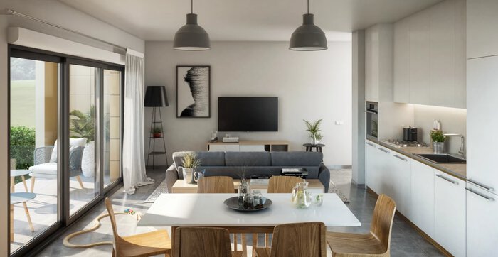 Illustration d'ambiance intérieur appartement neuf Newquay 2 Garden à Dinard