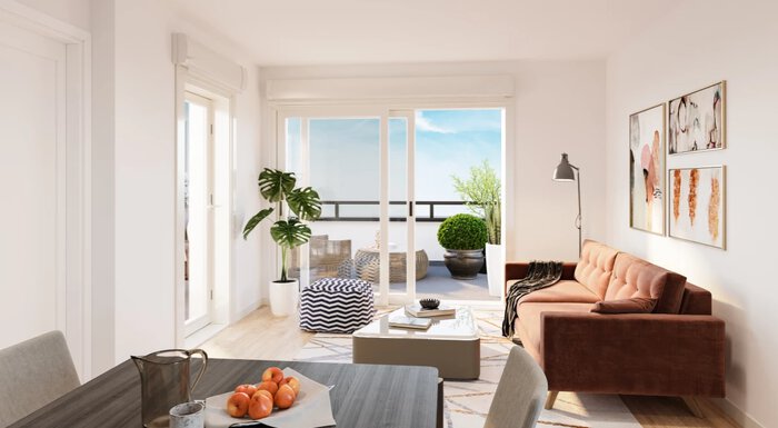 Illustration d'ambiance intérieur appartement neuf de la résidence Paraméa à Saint-Malo