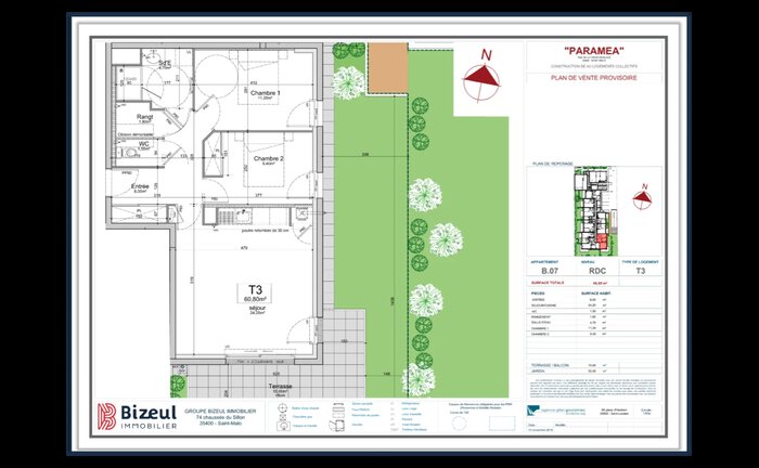 Plan de vente appartement T3 neuf programme Paraméa à St-Malo