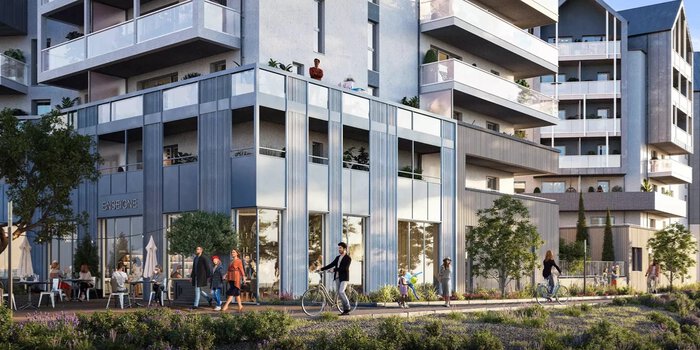 Place avec commerces programme Port Vauban Bd des Talards