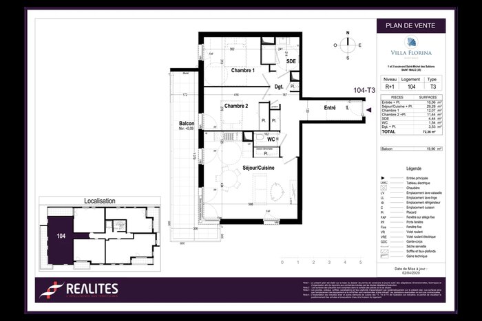 Plan de vente appartement neuf T2 Villa Florina Rothéneuf